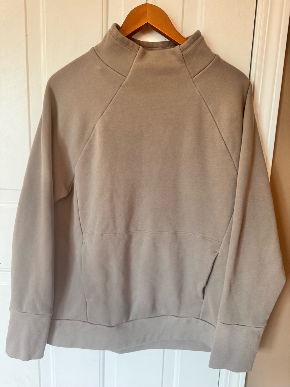 Fabletics Zaylee Funnel Neck Tunic, beige, soft and comfy material.